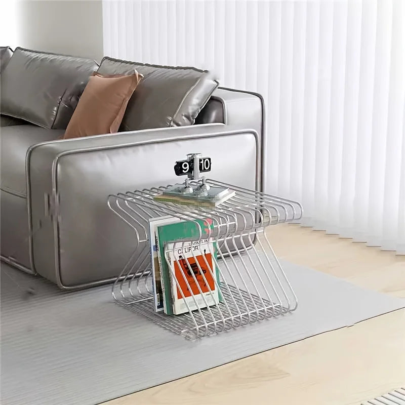 Nordic Luxury Metal Side Table with Bookshelf