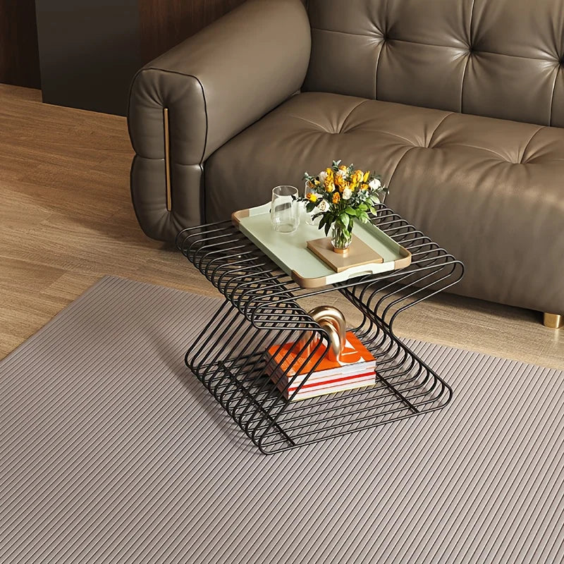 Nordic Luxury Metal Side Table with Bookshelf