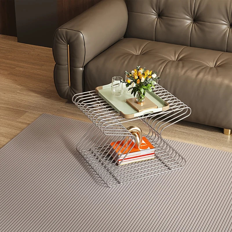 Nordic Luxury Metal Side Table with Bookshelf