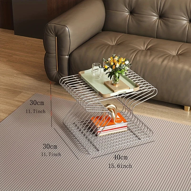Nordic Luxury Metal Side Table with Bookshelf
