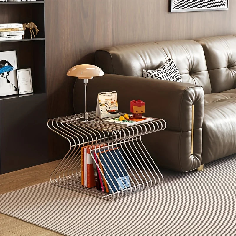 Nordic Luxury Metal Side Table with Bookshelf