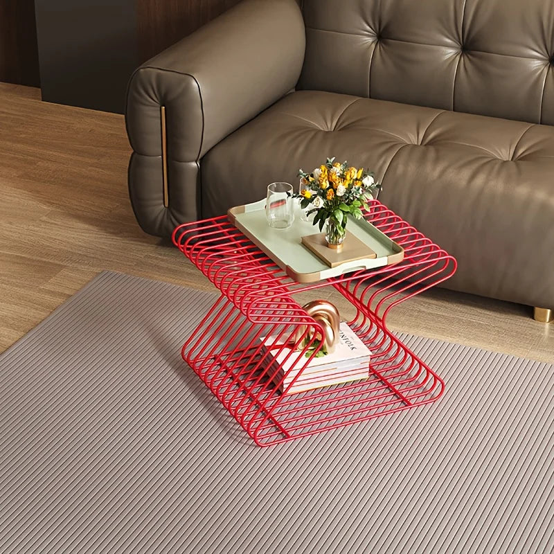 Nordic Luxury Metal Side Table with Bookshelf